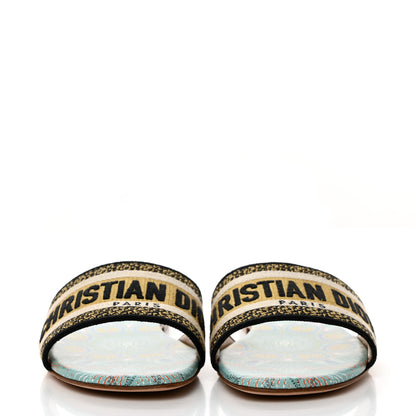Christian Dior Canvas Embroidered Dior In Lights Dway Flat Slide Sandals 37.5 Turquoise 2 of 9