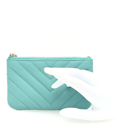 Chanel Caviar Chevron Quilted Small Cosmetic Case Light Blue 2 of 7