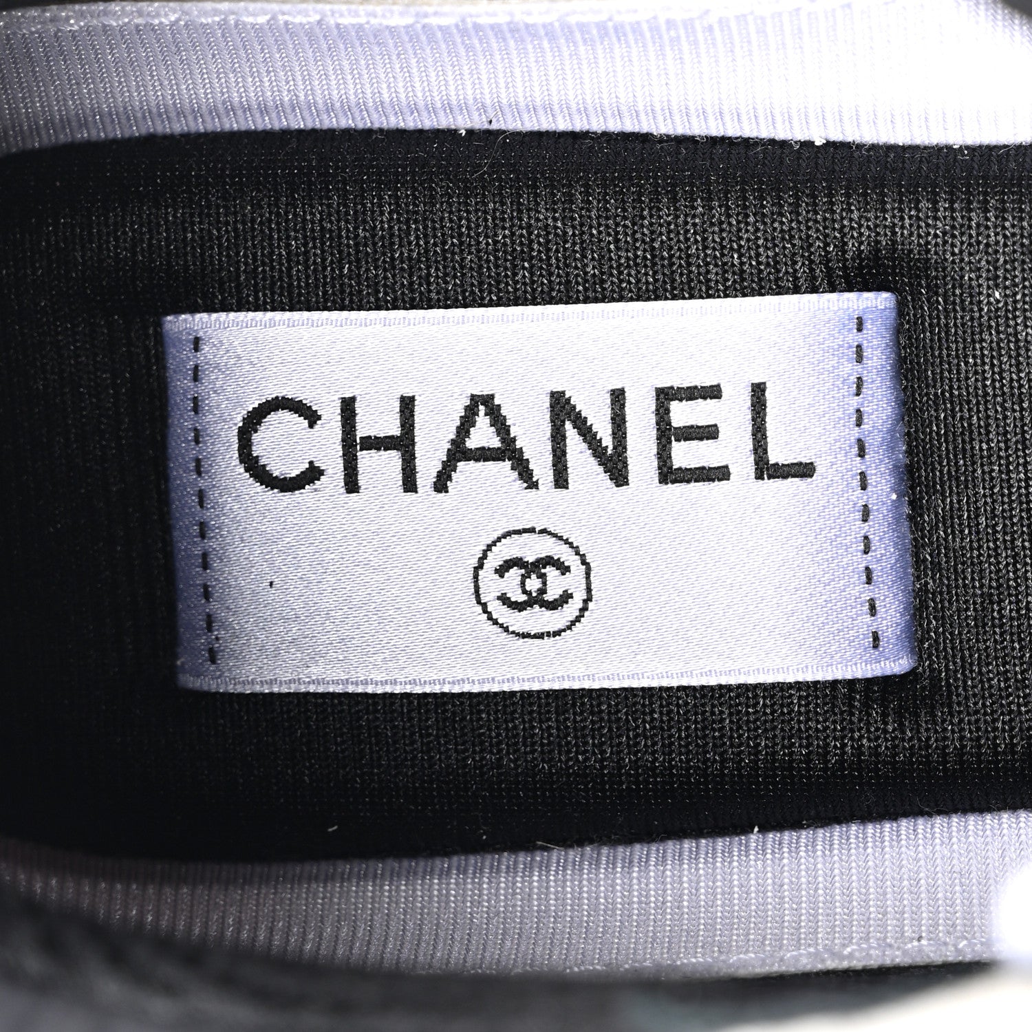 Chanel Mesh Suede Calfskin Grained Calfskin Womens CC Sneakers 39.5 White Black 7 of 9