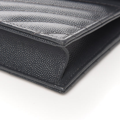 Saint Laurent Grain De Poudre Matelasse Chevron Monogram Envelope Chain Wallet Dark Smog 9 of 11