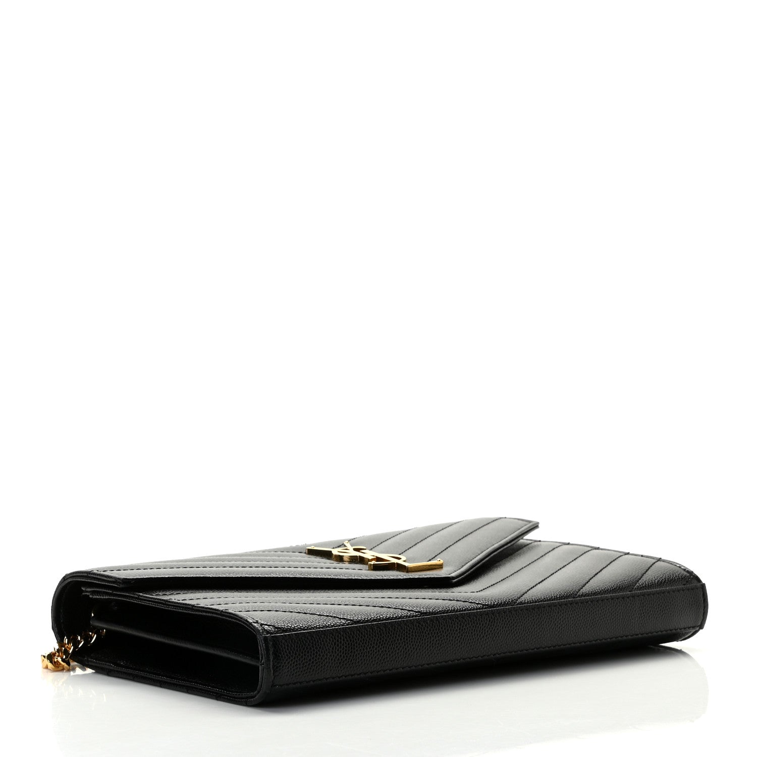 Saint Laurent Grain De Poudre Matelasse Chevron Monogram Chain Wallet Black 4 of 11