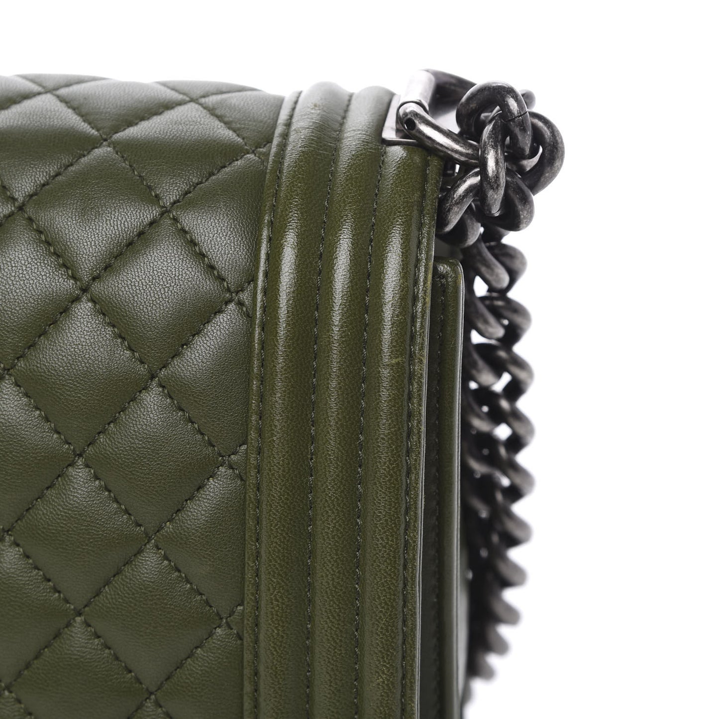 Lambskin Quilted New Medium Boy Flap Dark Green