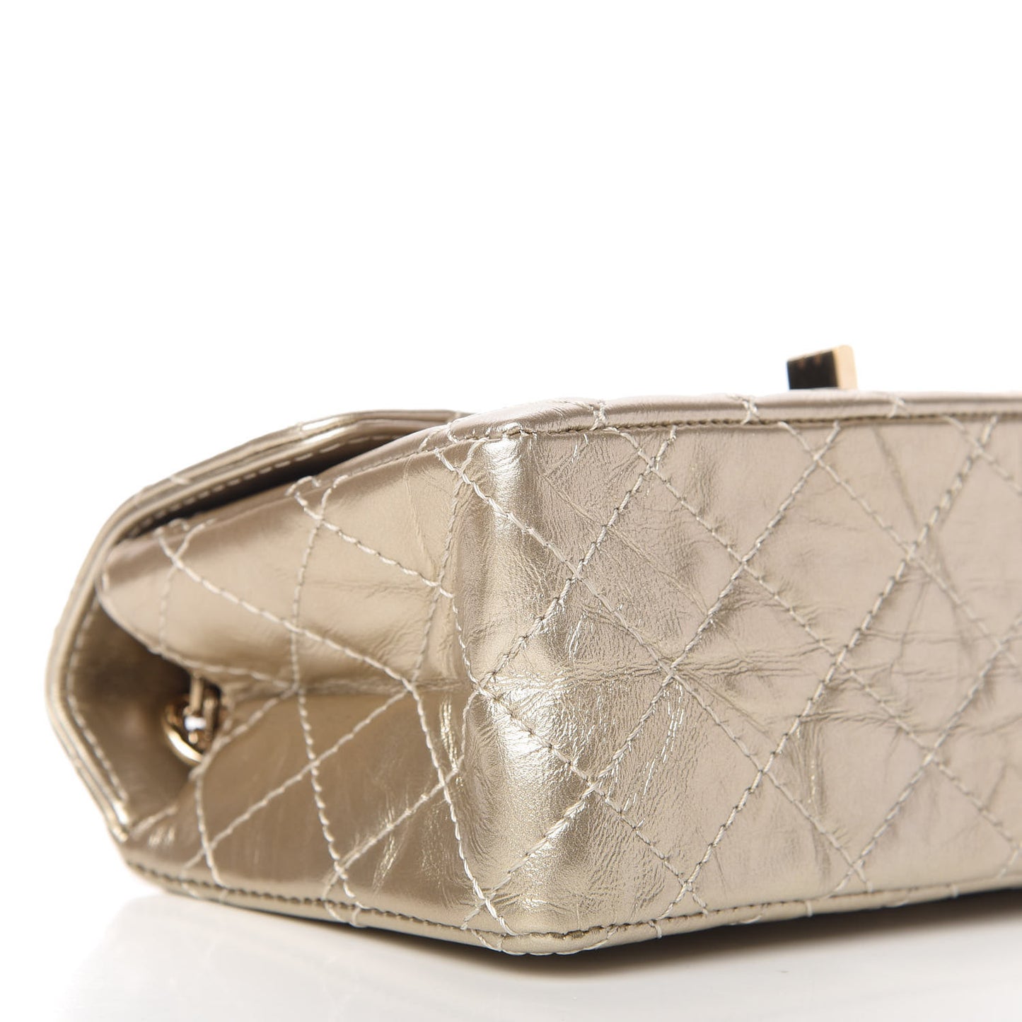 Metallic Aged Calfskin Quilted 2.55 Reissue Mini Flap Light Gold