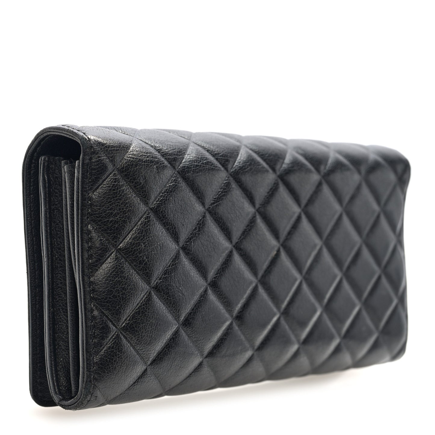 Lambskin Quilted Timeless CC Large Gusset Flap Wallet Black