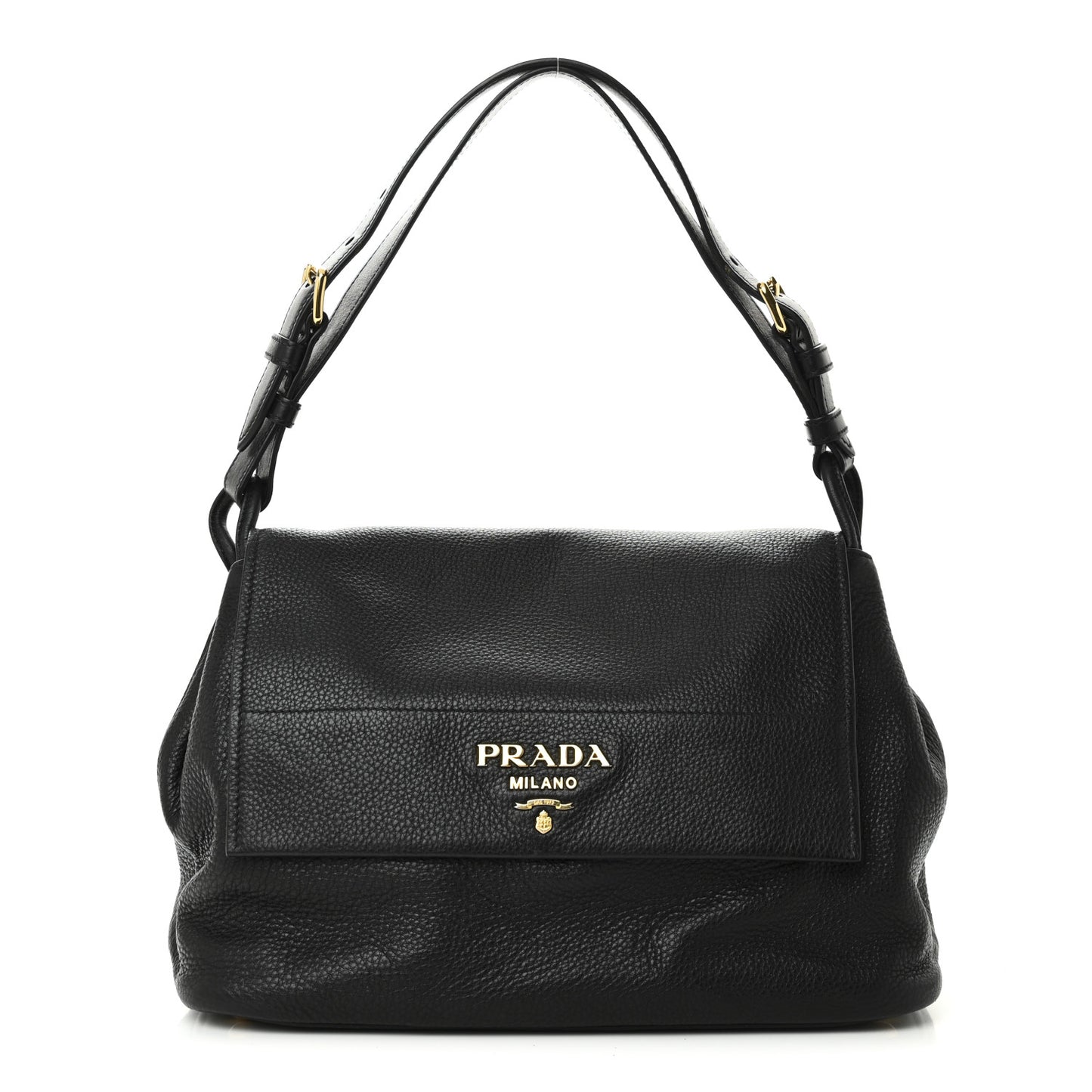 Vitello Daino Flap Shoulder Bag Black