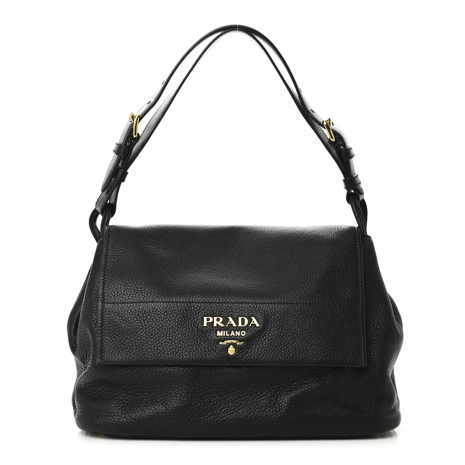 Prada Vitello Daino Flap Shoulder Bag Black 1 of 9