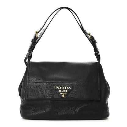 Prada Vitello Daino Flap Shoulder Bag Black 1 of 9