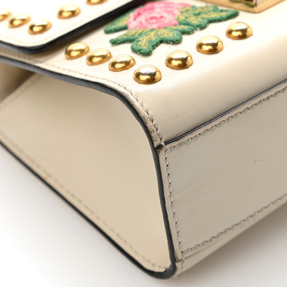 Gucci Calfskin Floral Embroidered Small Padlock Shoulder Bag White 13 of 26