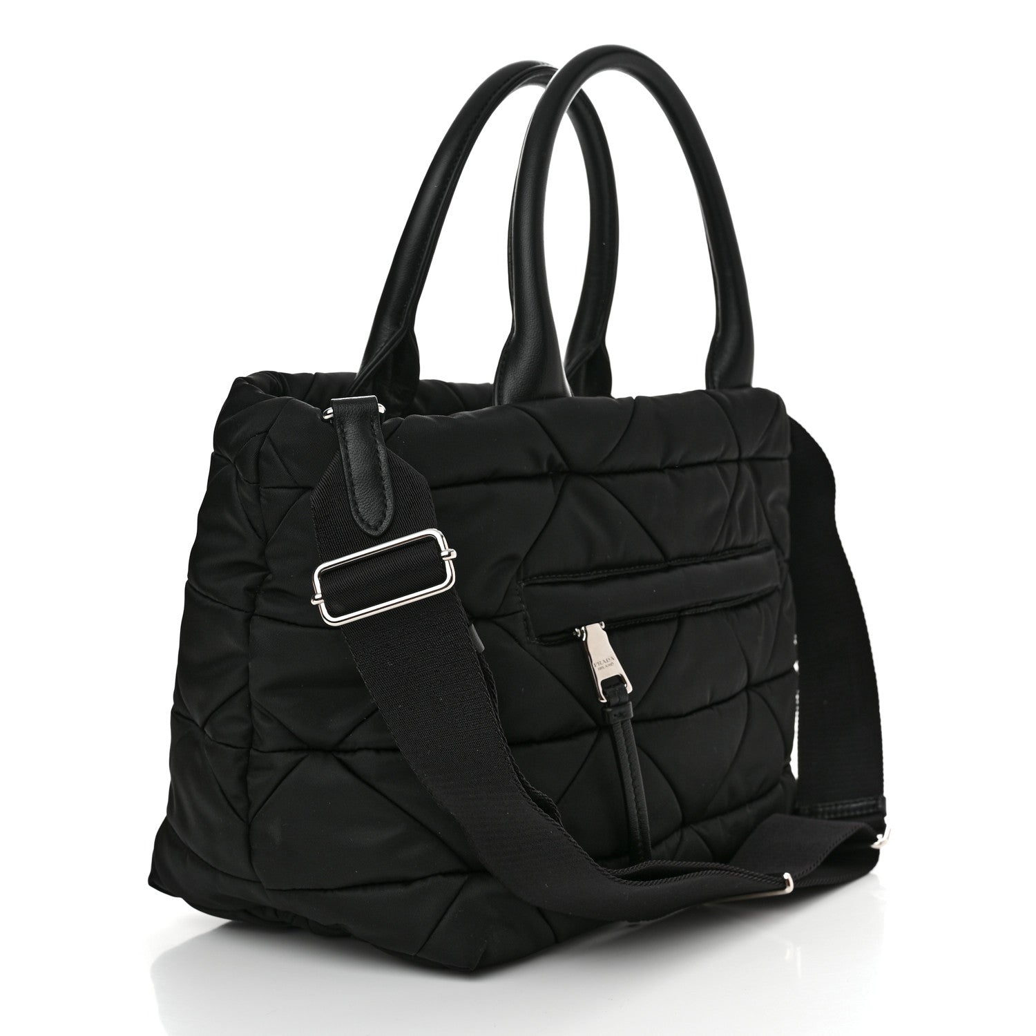 Prada Re-Nylon Nappa Triangle Quilted Padded Small Double Handled Zip Tote Black 3 of 10