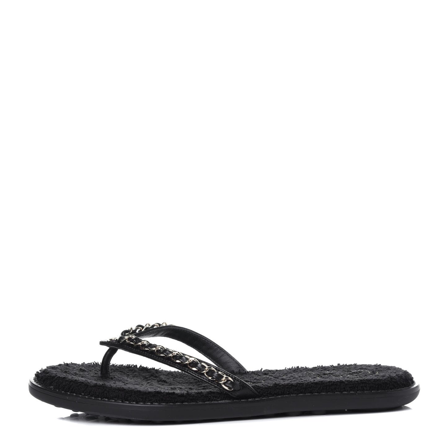 Lambskin CC Chain Thong Sandals 36 Black