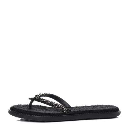 Chanel Lambskin CC Chain Thong Sandals 36 Black 1 of 10