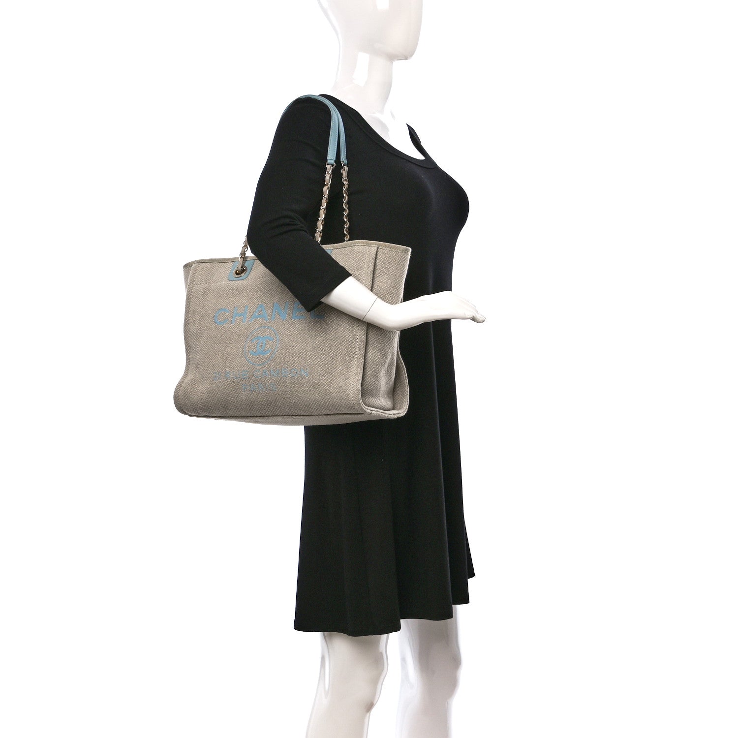 Chanel Mixed Fibers Small Deauville Tote Blue Beige 2 of 12