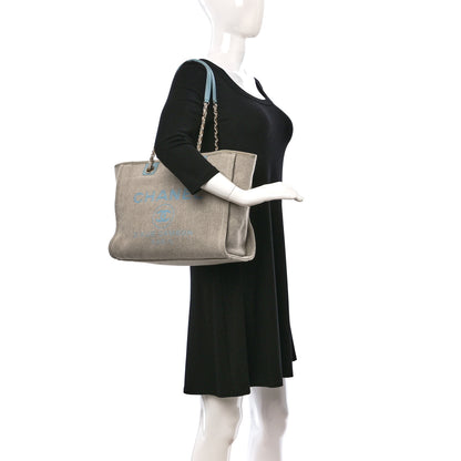 Chanel Mixed Fibers Small Deauville Tote Blue Beige 2 of 12