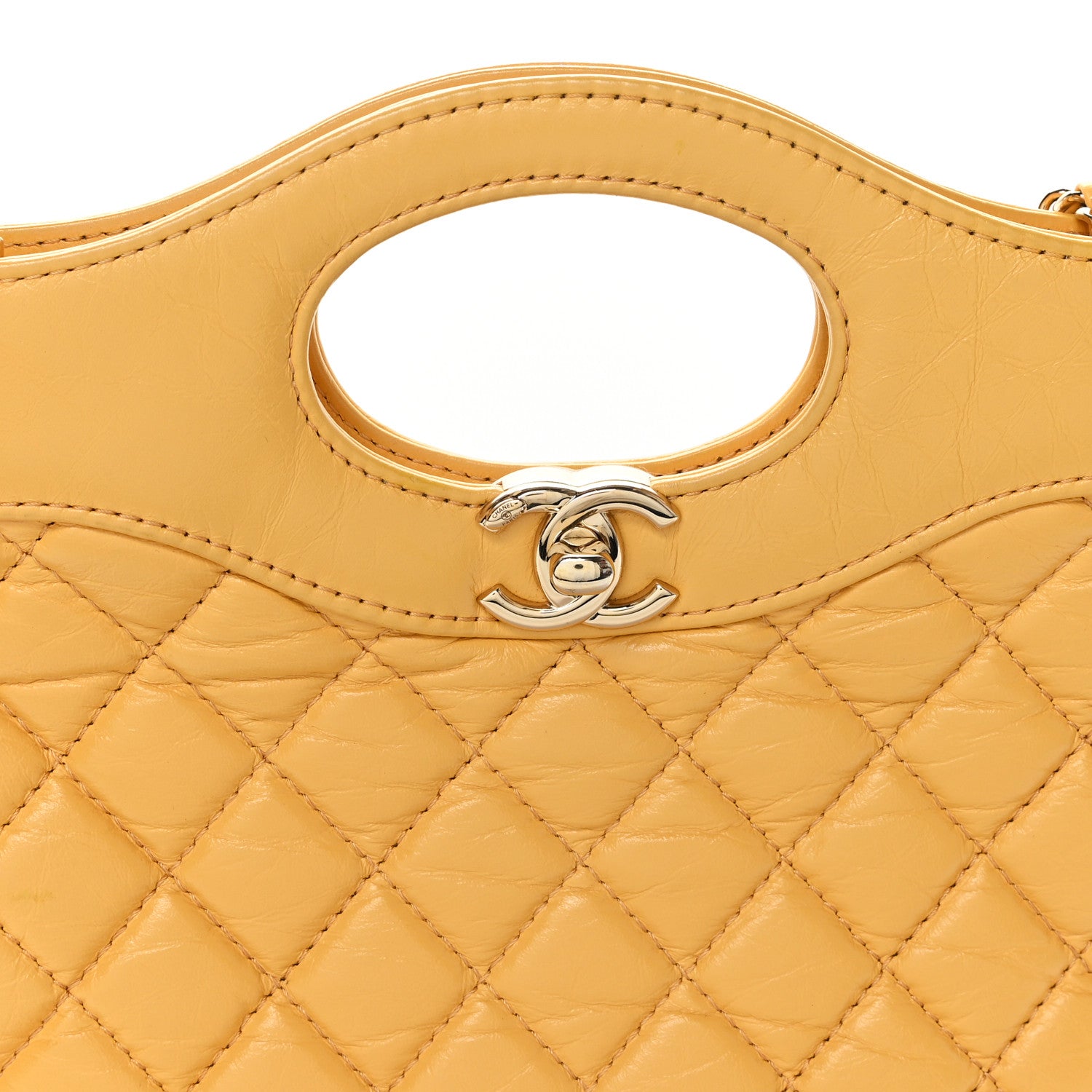 Chanel Shiny Crumpled Calfskin Quilted Mini 31 Shopping Bag Yellow 8 of 10