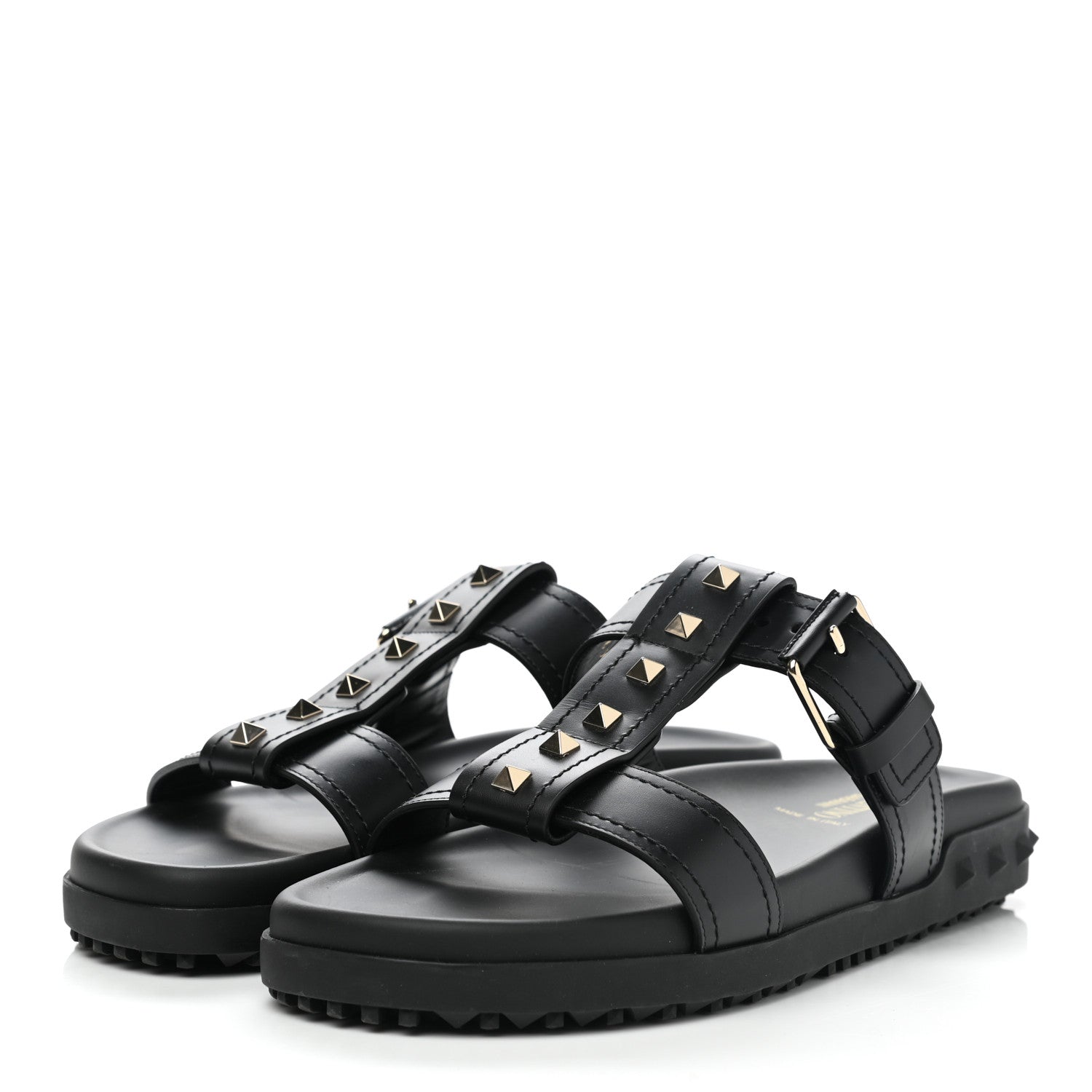 Valentino Garavani Calfskin Rockstud Buckled Slide Sandals 39 Black 3 of 9