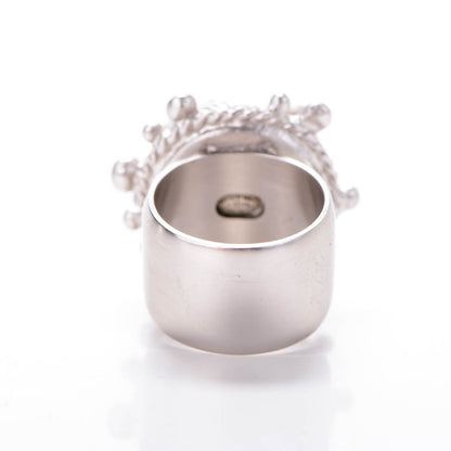 Chanel Pearl Crystal CC Ring White Silver 7 3 of 5