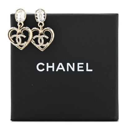 Chanel Metal Crystal CC Heart Drop Earrings Gold 5 of 5
