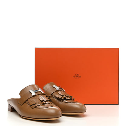 Hermes Goatskin Rivoli Mules 37.5 Havane 9 of 9