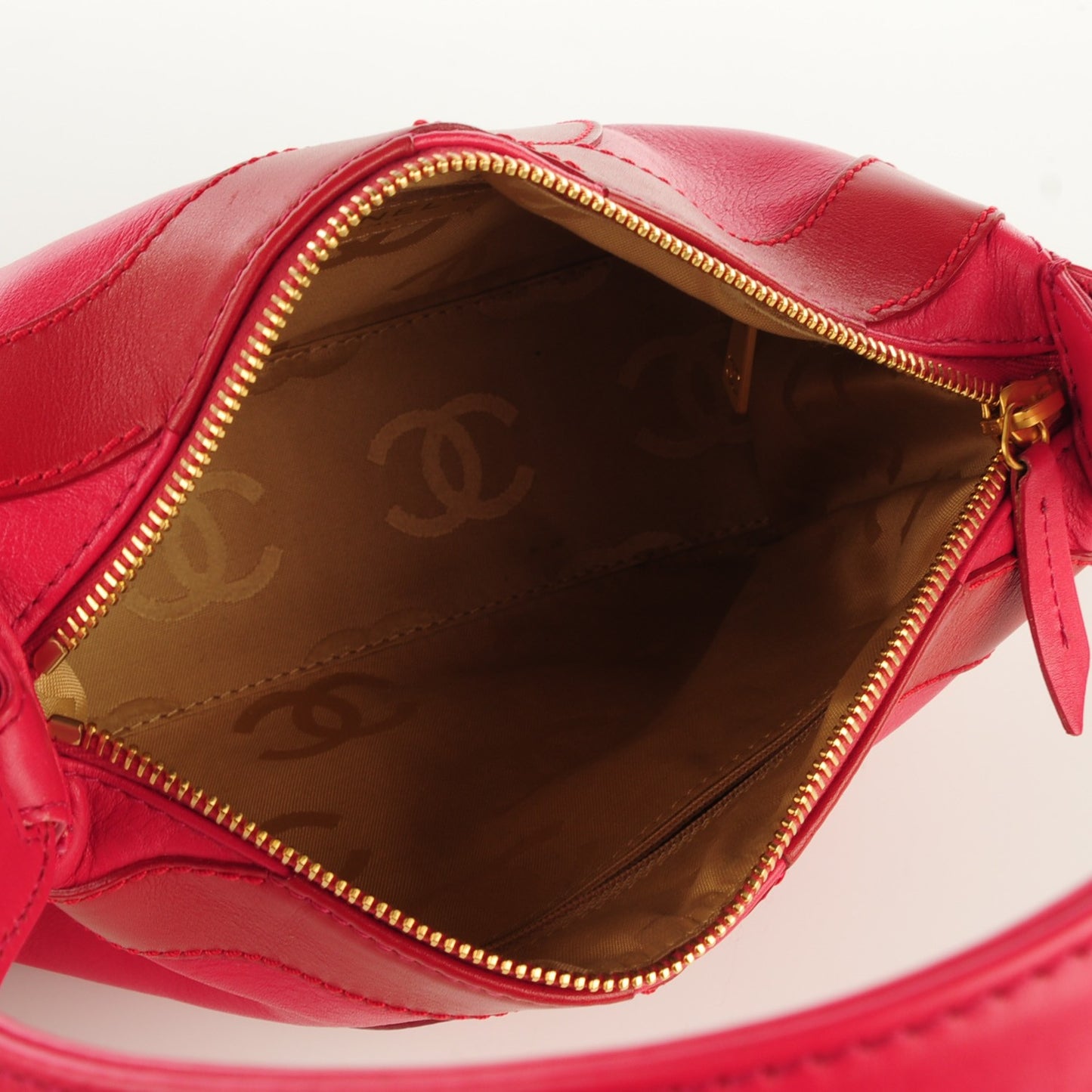 Lambskin Small CC Stitched Shoulder Bag Red Pink