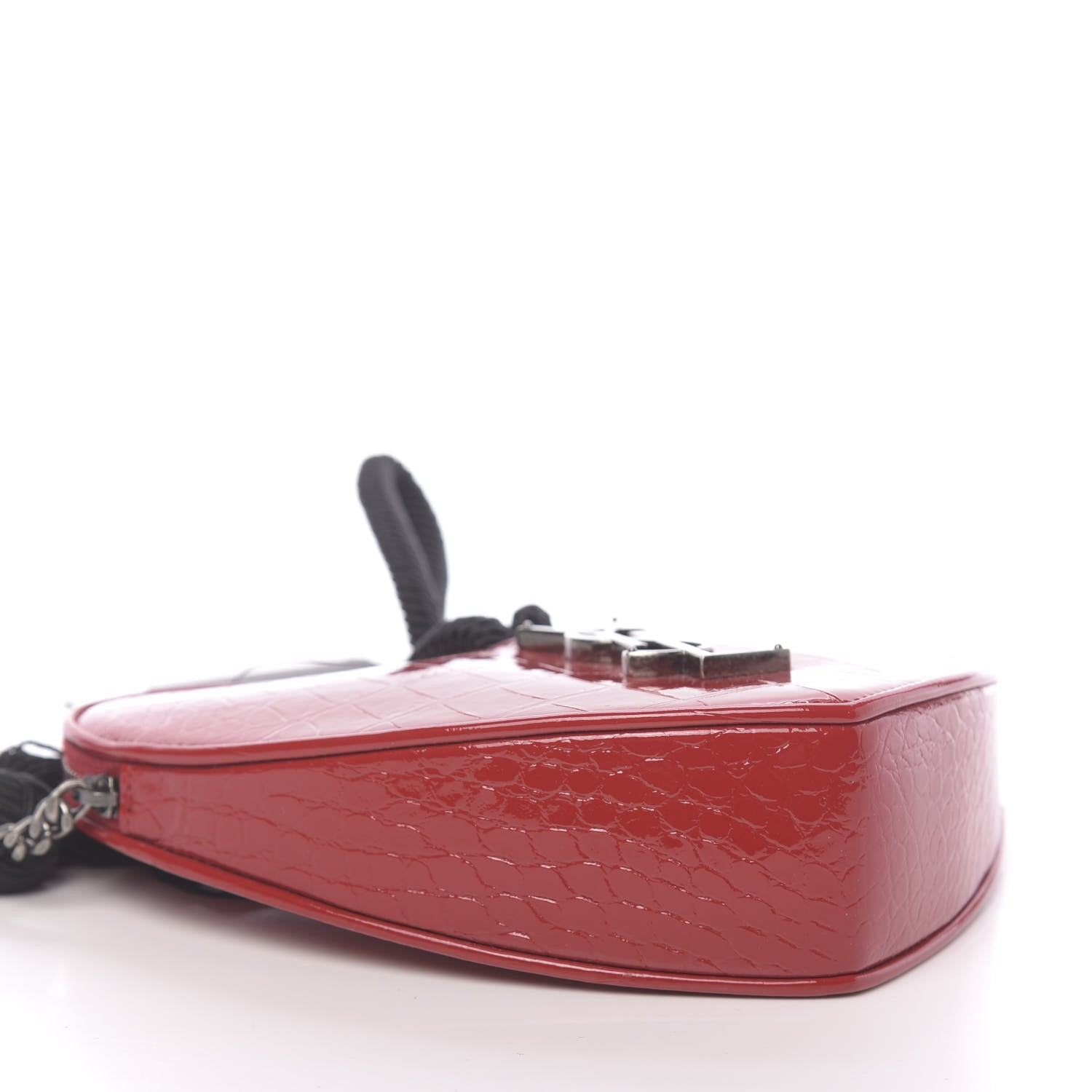 Saint Laurent Patent Crocodile Embossed Sac Coeur Heart Shaped Clutch Red 8 of 10