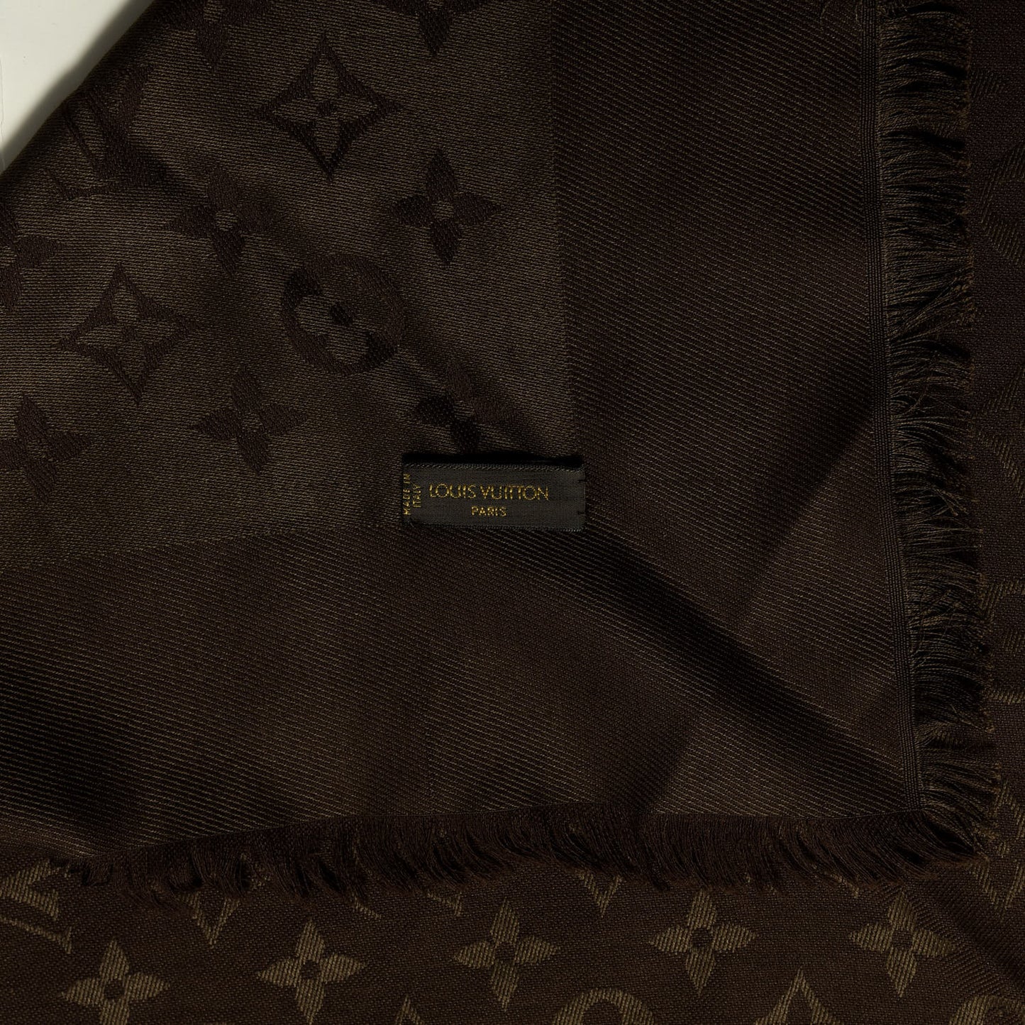 Silk Wool Monogram Shine Shawl Brown
