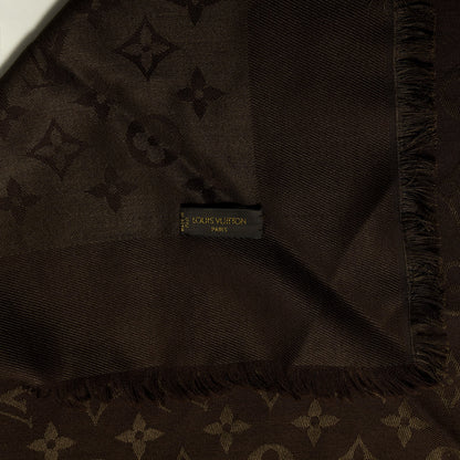 Louis Vuitton Silk Wool Monogram Shine Shawl Brown 4 of 4