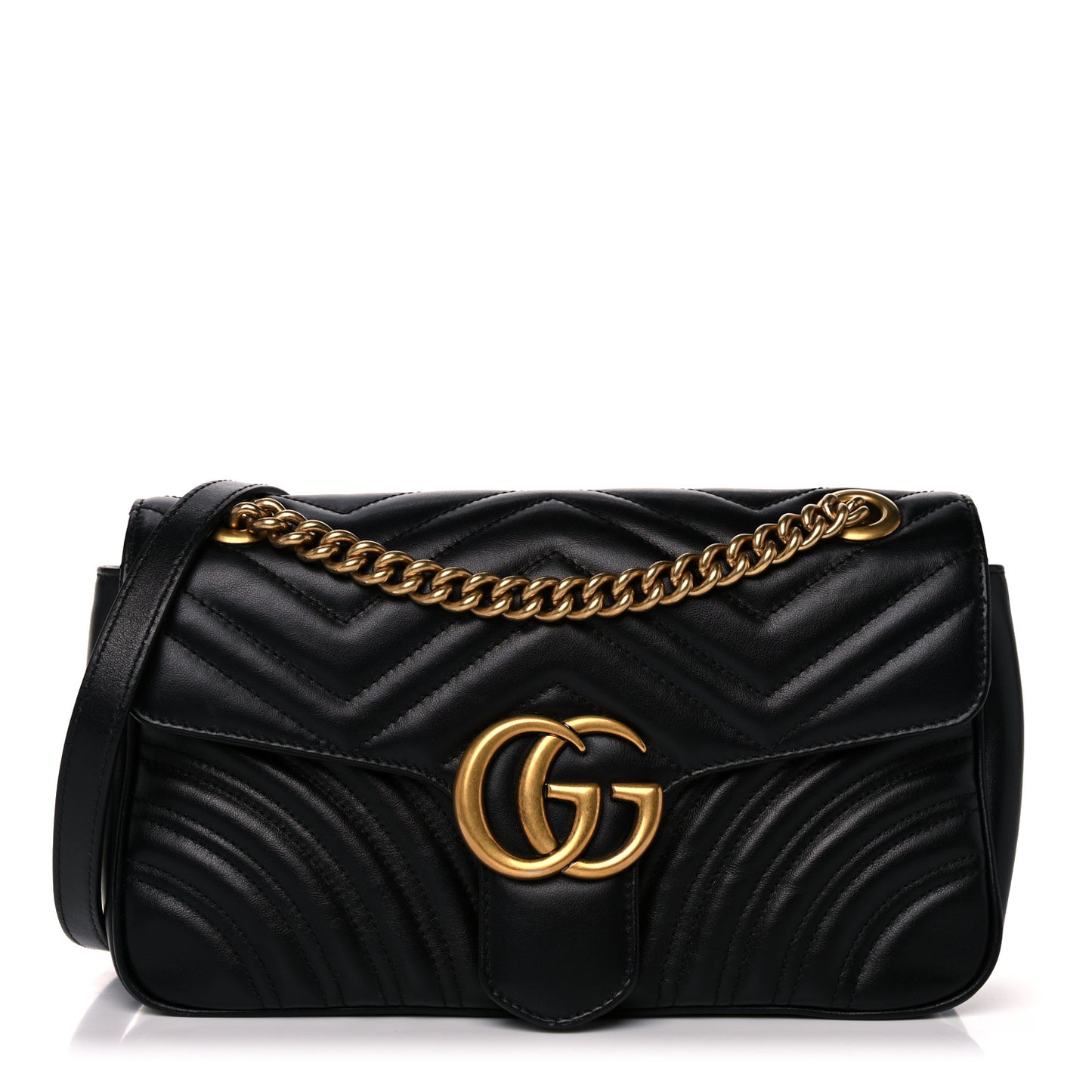 Calfskin Matelasse Small GG Marmont Shoulder Bag Black