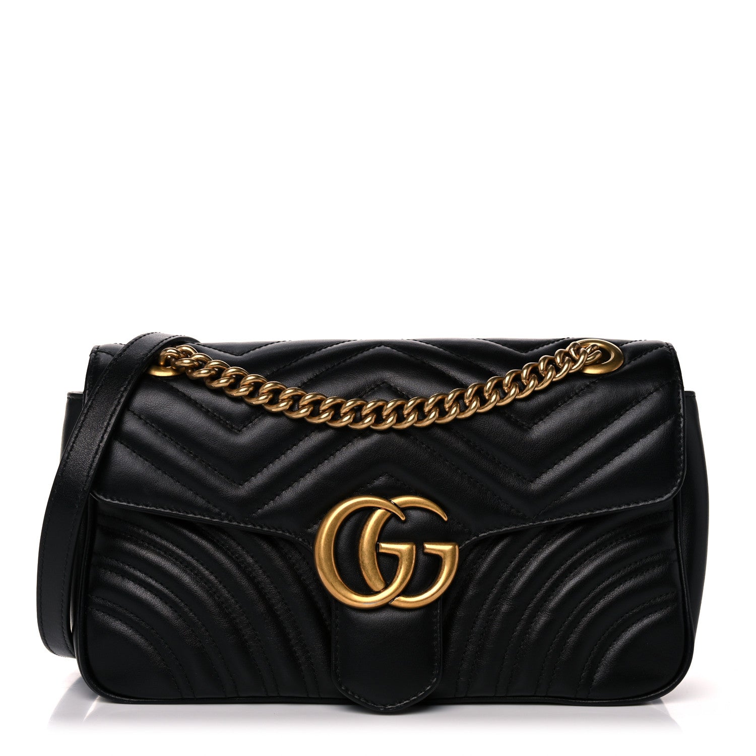 Gucci Calfskin Matelasse Small GG Marmont Shoulder Bag Black 1 of 11