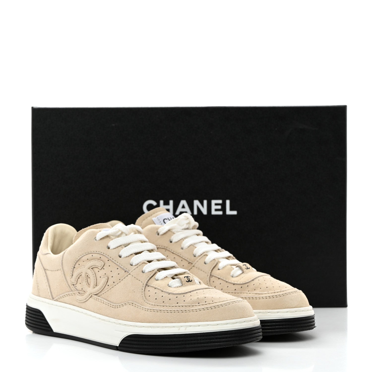 Chanel Suede Womens CC Sneakers 36 Light Beige 9 of 9