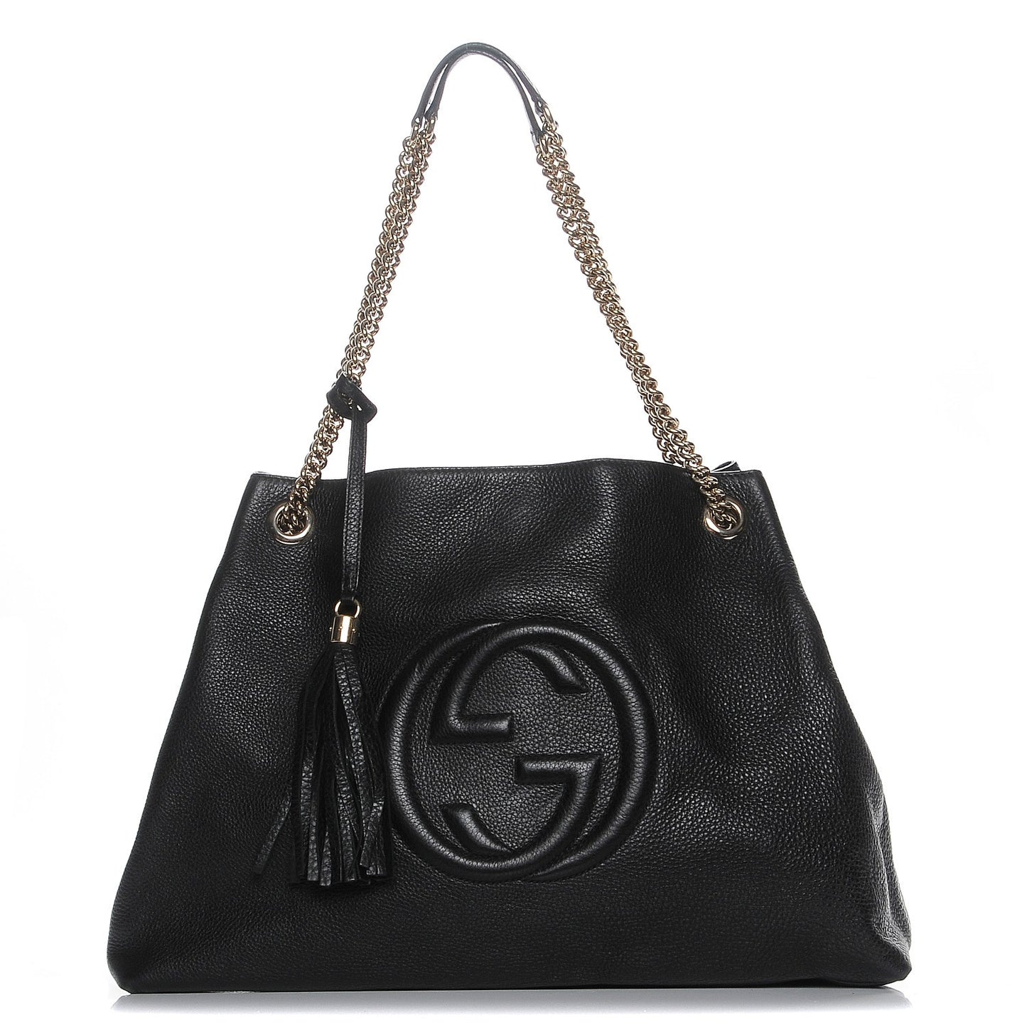 Pebbled Calfskin Large Soho Chain Shoulder Bag Black