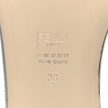 Fendi Laminated Goatskin Baguette Crystal Embroidered Signature Flat Slide Sandals 38 Silver 6 of 7