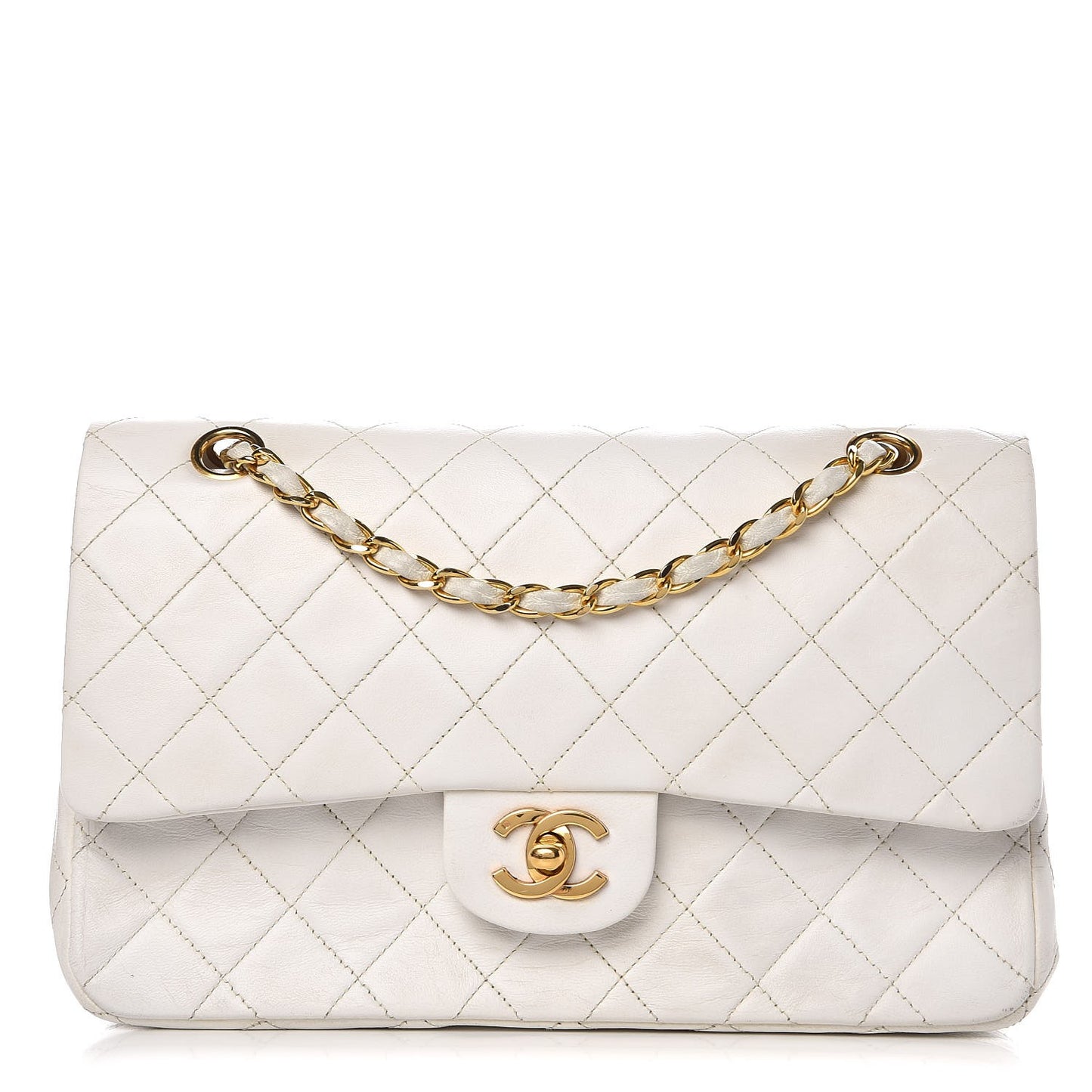 Lambskin Quilted Medium Double Flap White