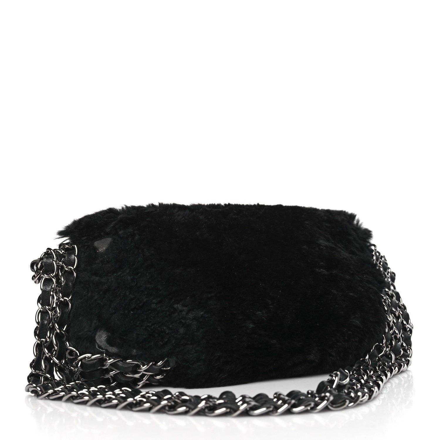 Chanel Orylag Rabbit Fur Triple Chain Single Flap Black 3 of 11