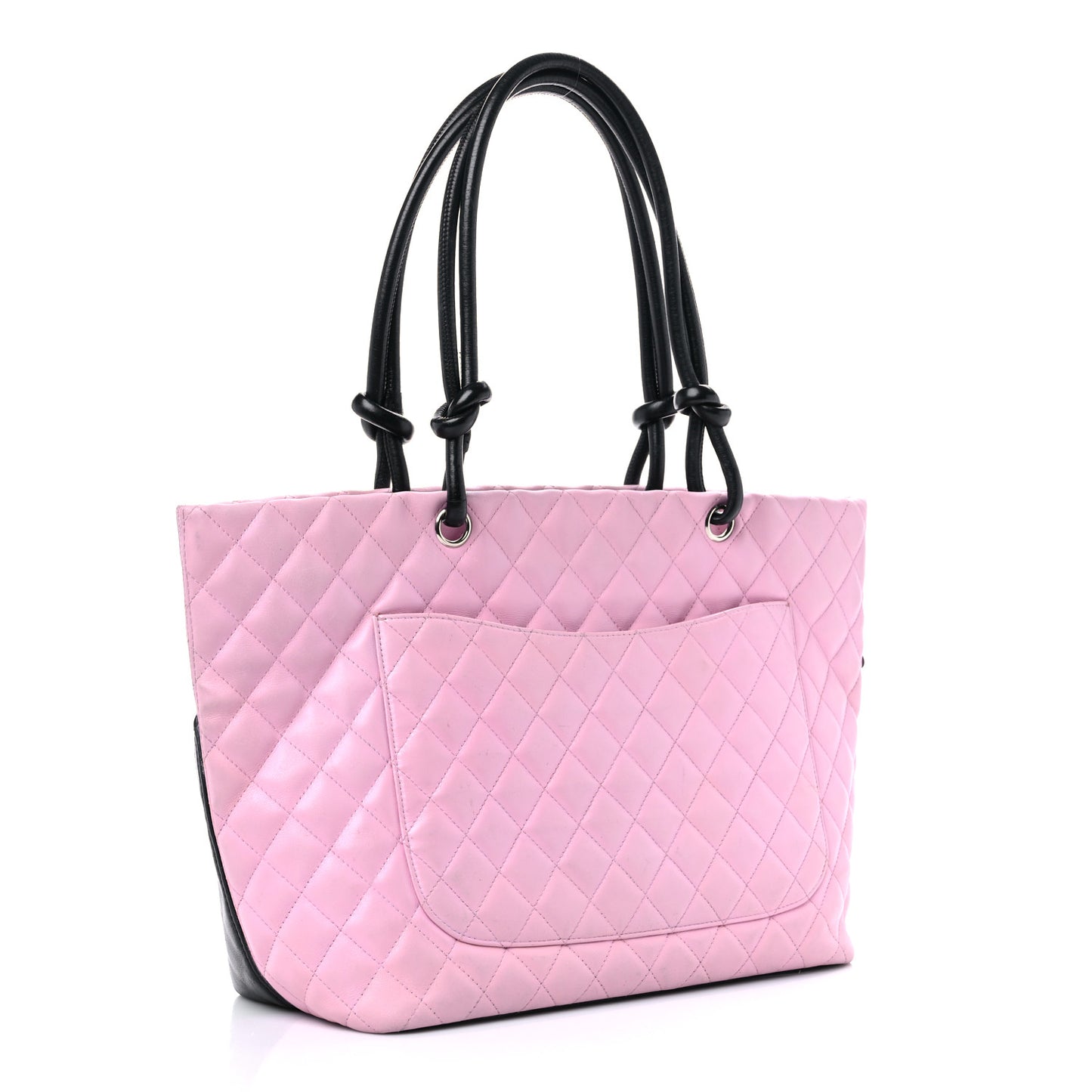 Calfskin Quilted Large Cambon Tote Pink Black