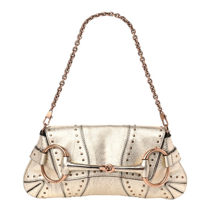 Gucci Metallic Calfskin Studded Horsebit Clutch Bag Gold 1 of 17