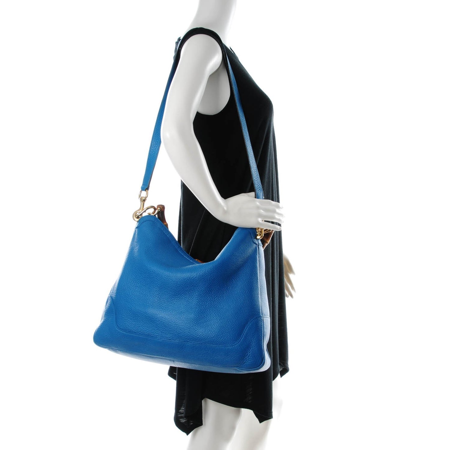Pebbled Calfskin Medium Diana Bamboo Shoulder Bag Turquoise