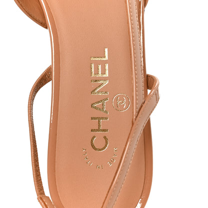 Chanel Patent Calfskin Cap Toe CC Slingback Sandals 39 Dark Beige Black 7 of 10