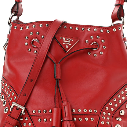 Prada Soft Calf Studded Bucket Bag Rosso 9 of 17