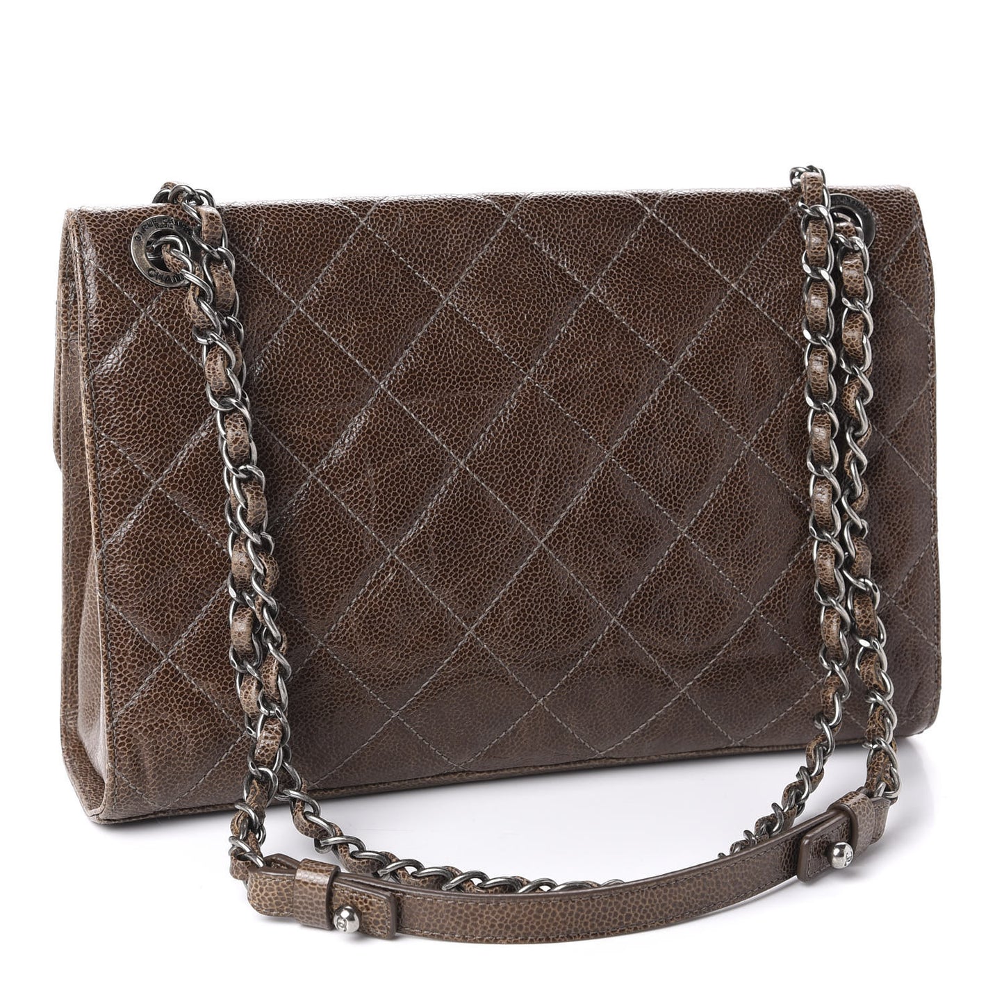 Crumpled Grained Calfskin Medium CC Crave Flap Brown