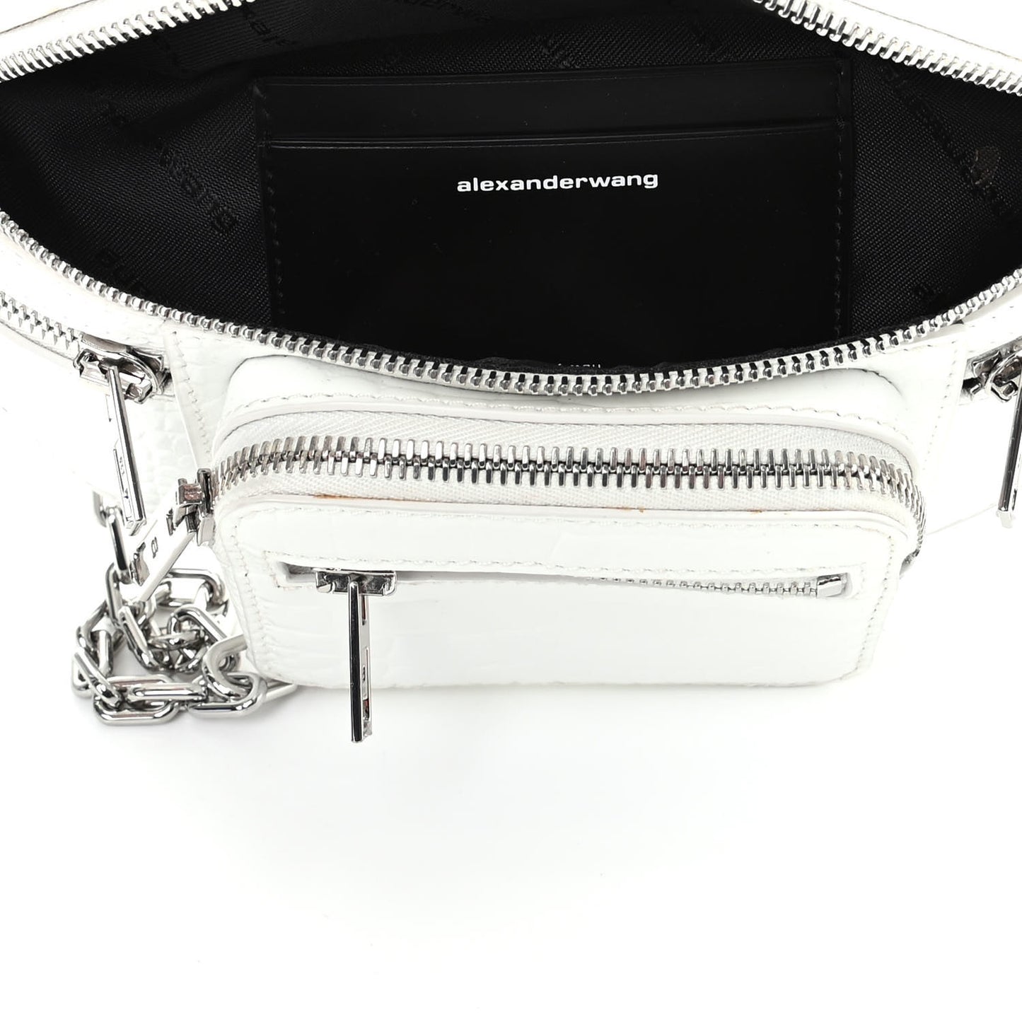 Crocodile Embossed Patent Mini Top Handle Attica Belt Bag White