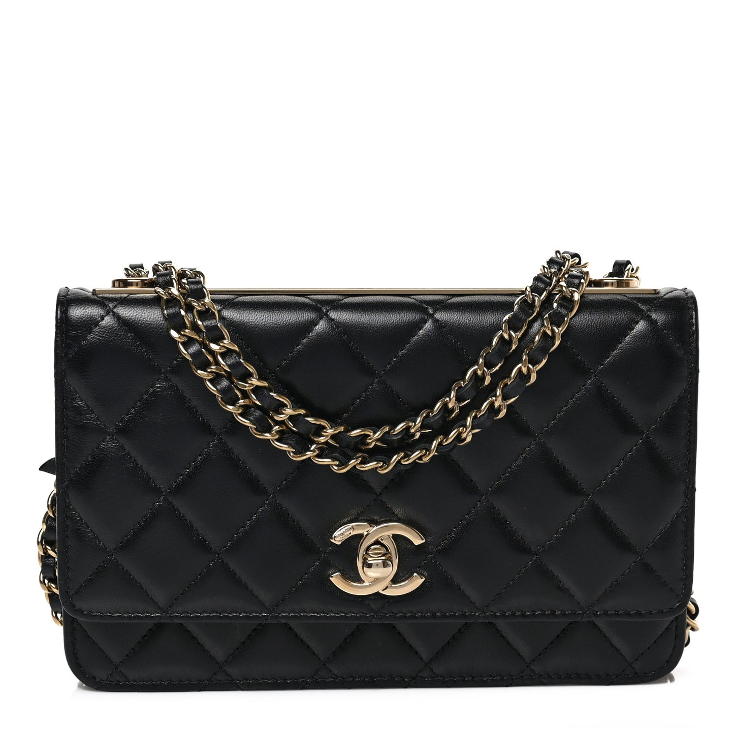 Lambskin Quilted Trendy CC Wallet On Chain WOC Black