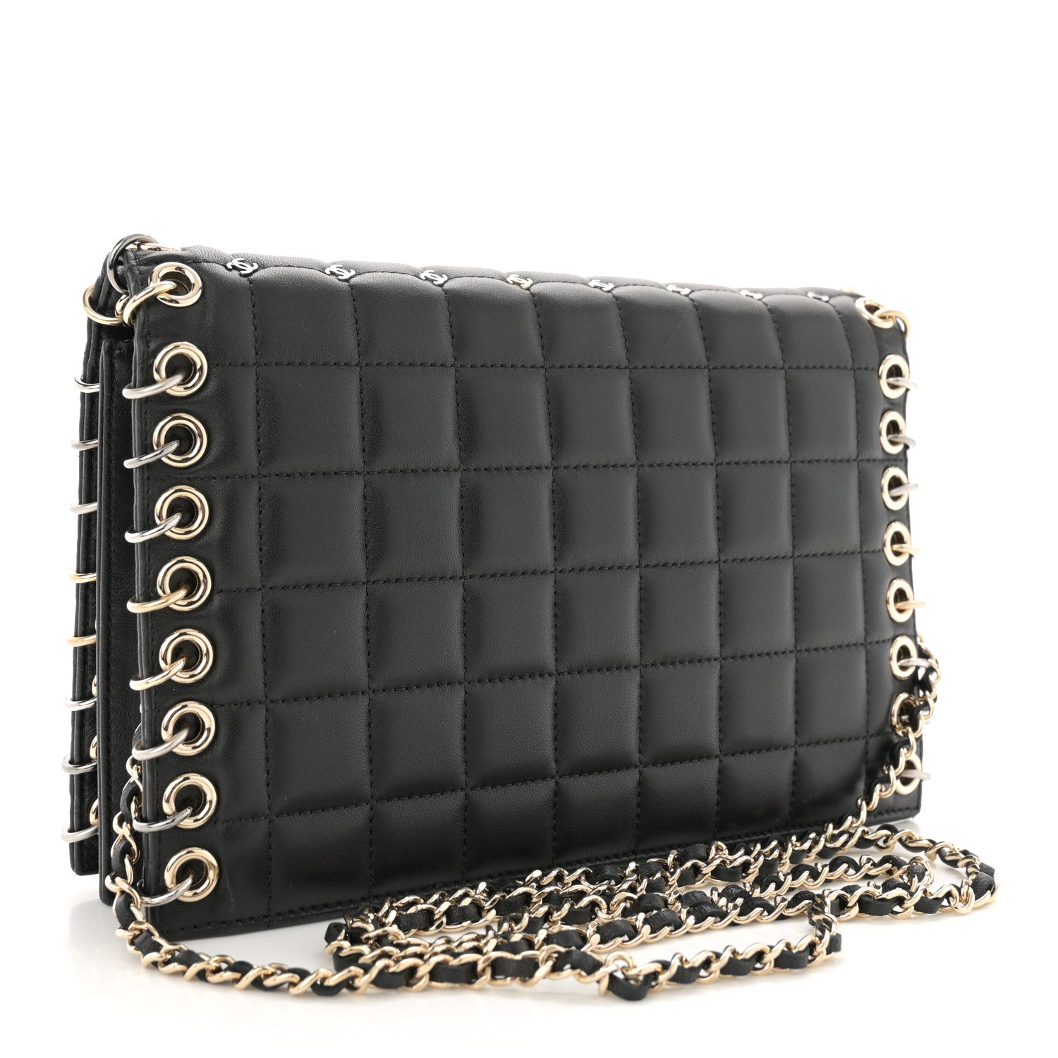 Chanel Lambskin Chocolate Bar Piercing CC Studded Small Chain Flap Bag Black 2 of 12