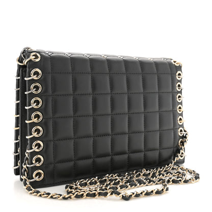 Chanel Lambskin Chocolate Bar Piercing CC Studded Small Chain Flap Bag Black 2 of 12
