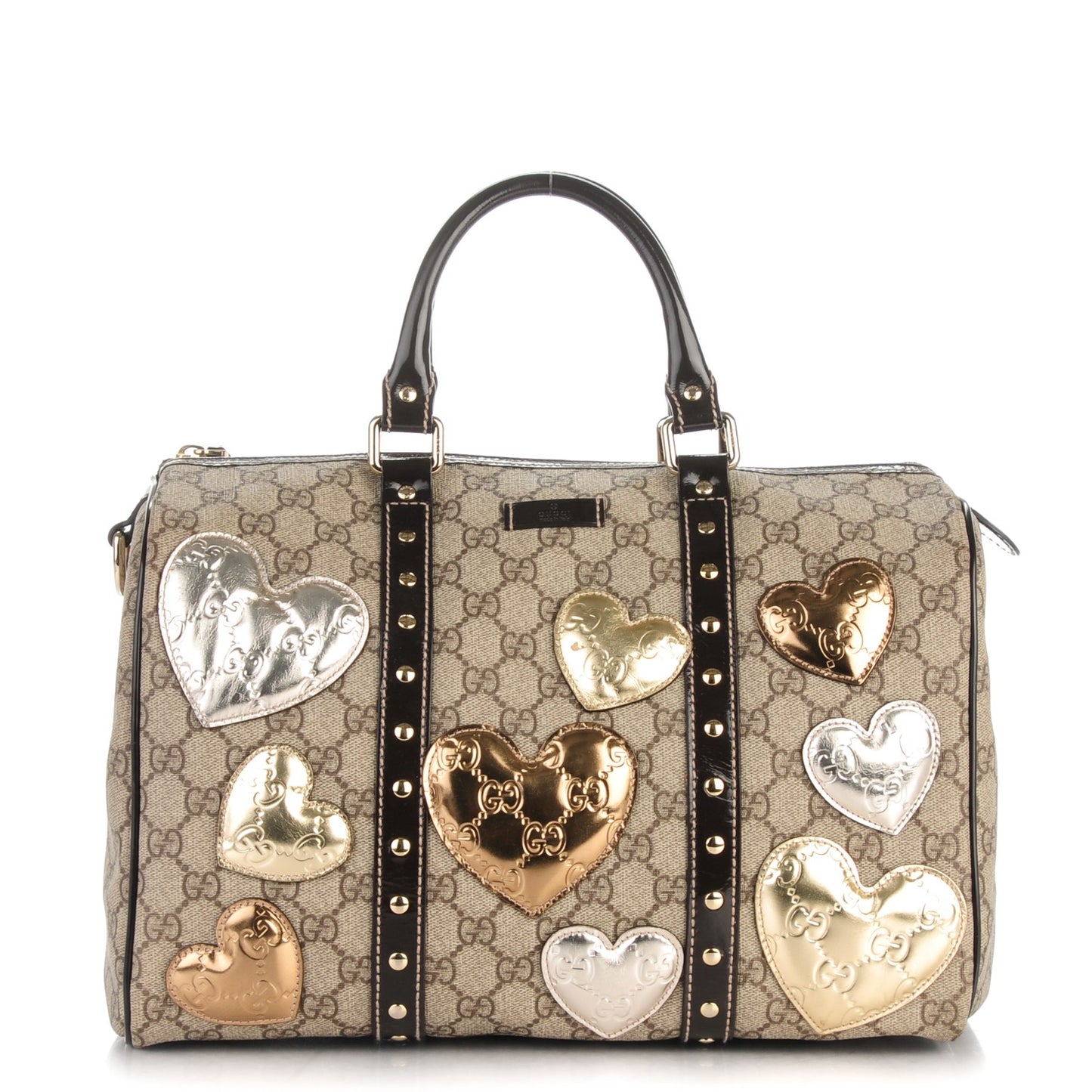 Monogram Guccissima Hearts Studded Medium Joy Boston Dark Brown
