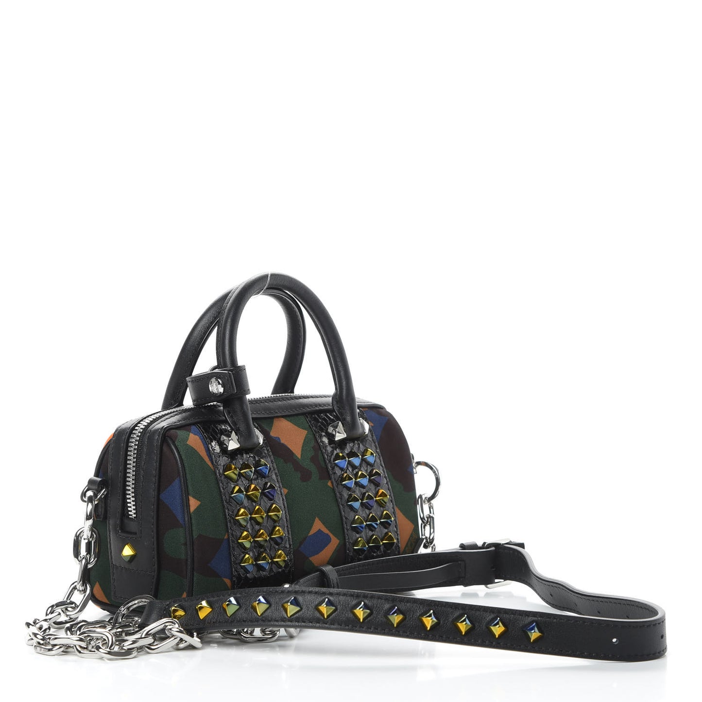 Nylon Crystal Lion Camo Boston Satchel Multicolor