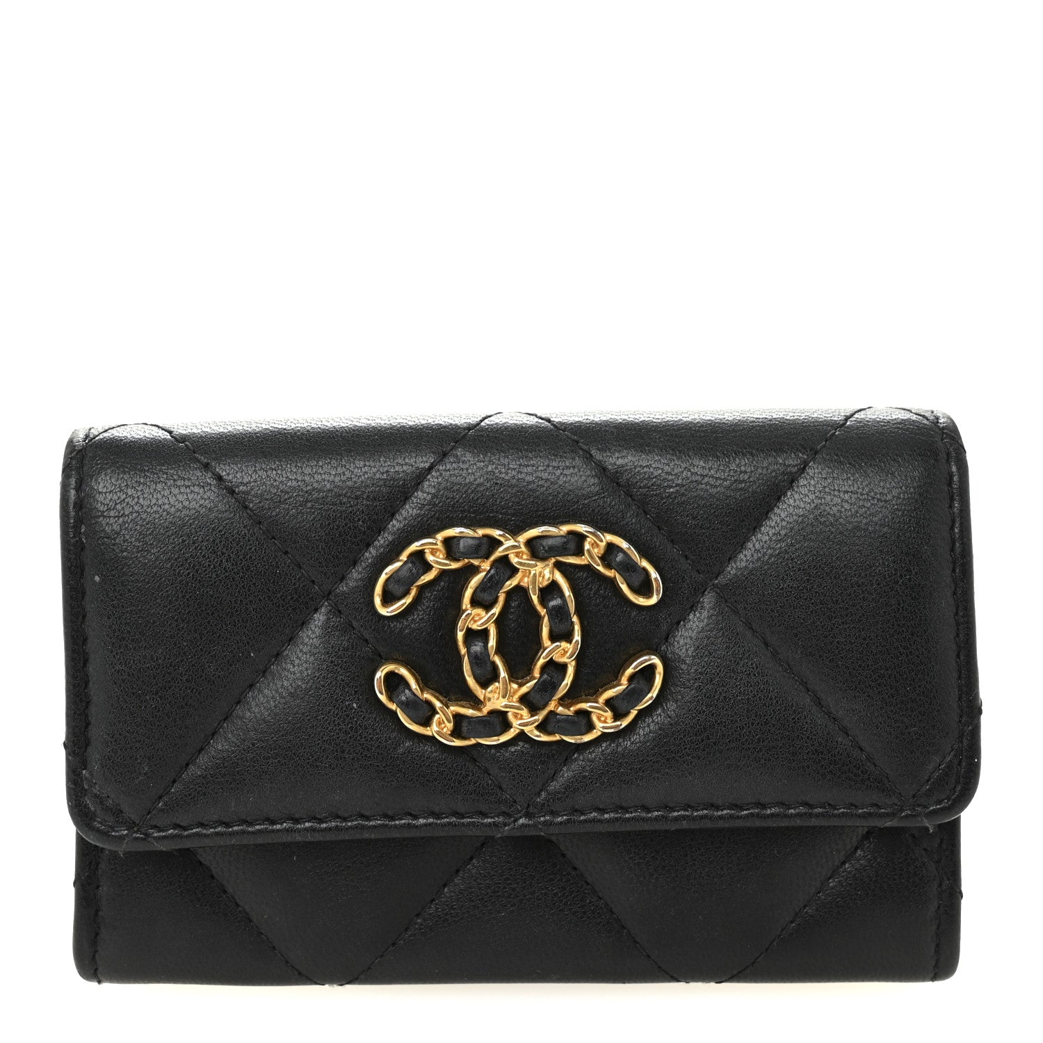 Chanel Shiny Goatskin Quilted Chanel 19 Flap Card Holder Black 1 of 7