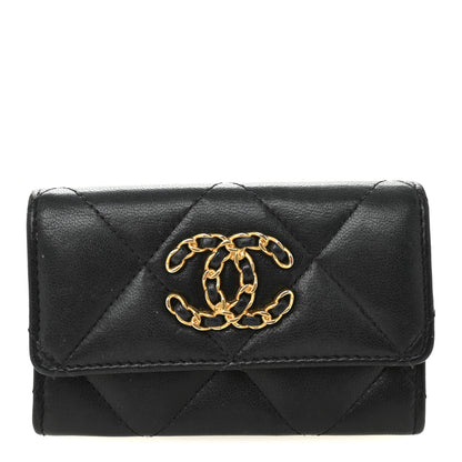 Chanel Shiny Goatskin Quilted Chanel 19 Flap Card Holder Black 1 of 7
