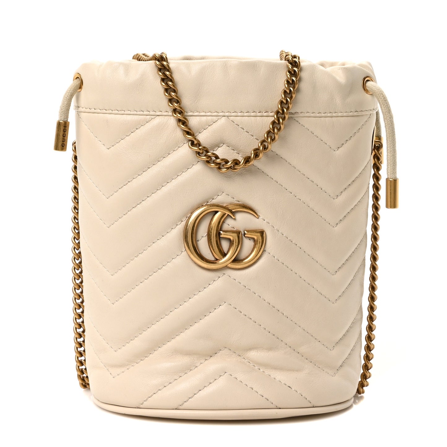 Calfskin Matelasse Mini GG Marmont 2.0 Bucket Bag White