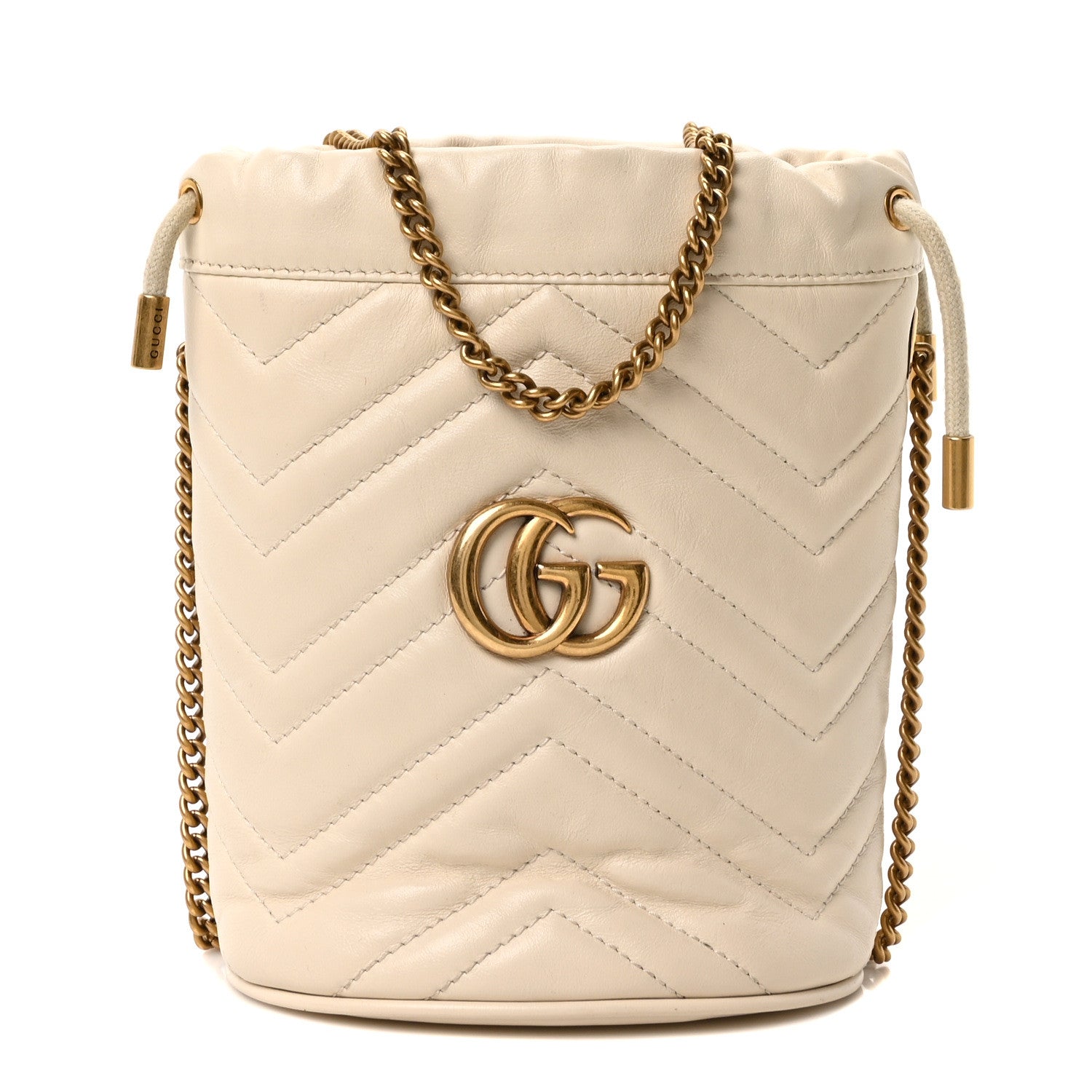 Gucci Calfskin Matelasse Mini GG Marmont 2.0 Bucket Bag White 1 of 9