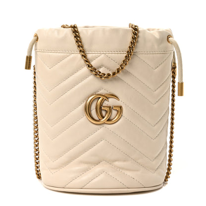 Gucci Calfskin Matelasse Mini GG Marmont 2.0 Bucket Bag White 1 of 9